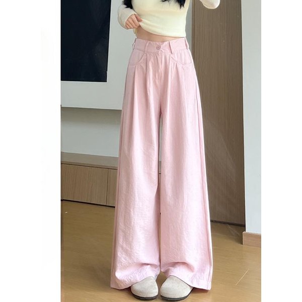 Pantalones De Pierna Ancha Tipo Traje Fu De Leche Sobre Blanco Para Mujer Verano Estilo Nuevo Fino Cintura Alta PequeñA Seda Helada CaíDos Pantalones Yamamoto XL Gray-image