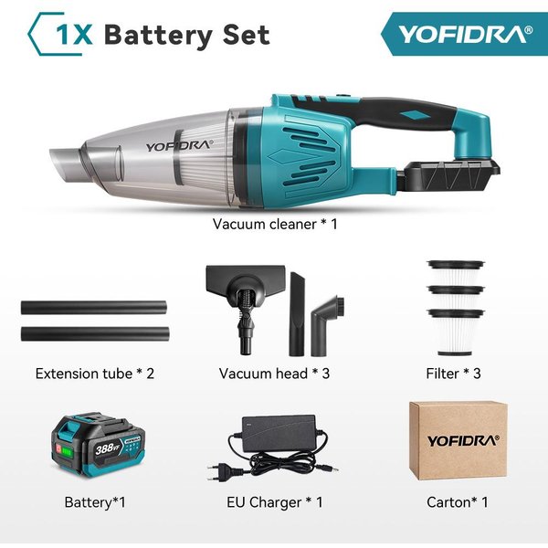 Aspiradora EléCtrica InaláMbrica Yofidra 1500W Herramienta EléCtrica PortáTil Recargable Para Limpieza DoméStica Para BateríA Makita 18V Pin 1Xbattety-Eu Plug-image