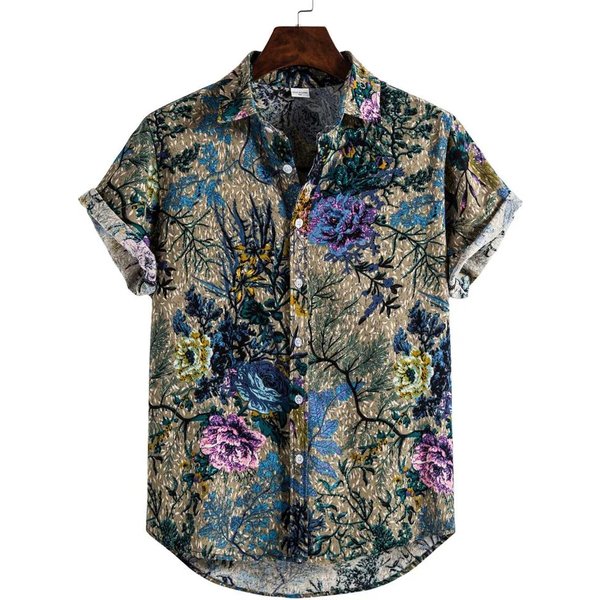 Nueva Camisa Hawaiana De Verano Para Hombre Casual Con Flores Coreana Retro Estampado GeoméTrico Manga Corta Botonadura Superior Talla Holgada Camisa De Manga Corta 5XL Gray-image