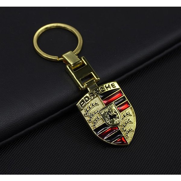 Llavero Con Emblema De Coche Cadena De Anilla Doble Cara De Metal Para Porsche Cayenne Panamera Macan 911 718 Taycan Boxster Cayman 918 Pajun BJ7 Oro-image