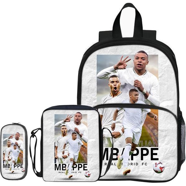 Mochila Para NiñOs Bolsos De Hombro Estuche Para LáPices M-Mbappe Set De 3 Piezas Con Bolsillo Frontal Mochila Estrella Del FúTbol Rucksack-image