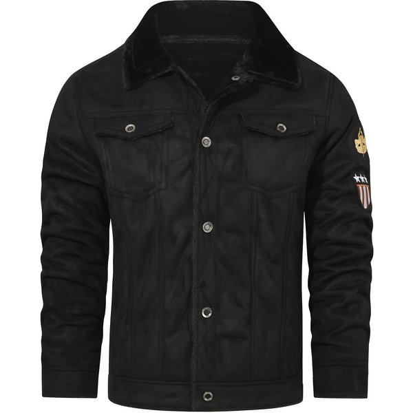 Chaqueta De Piel SintéTica Para Hombre - Chaqueta TéRmica De Forro Polar Con Botones Para El Invierno Ropa De Hombre - Piel SintéTica Y Forro Polar - Perfecta Para Climas FríOs Xxxl Negro-image