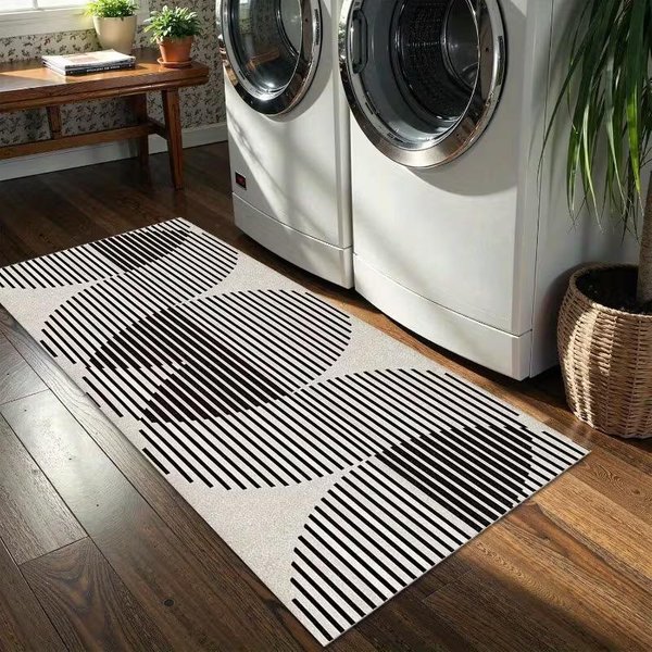 Nowoczesny Geometryczny Dywanik Biegacz WzóR Czarno-BiałE Paski AntypośLizgowa Mata PodłOgowa Minimalistyczny Dekor Do ŁAzienki Kuchni WnęTrz 40X120Cm Felt-image