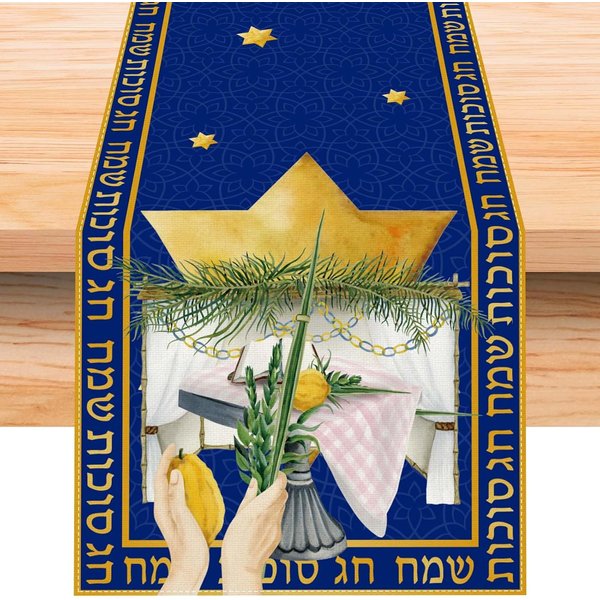 Mantel Para Sucá Israel JudíO Sukkot Corredores De Mesa De Lino DecoracióN De Boda Lavables Corredores De Mesa De Cocina Y Comedor DecoracióN De Fiesta 150X33Cm-image