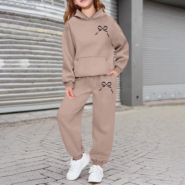 ChłOpcy DziewczęTa Dresy Odzież Bluza Z Kapturem Spodnie Dresowe Do Biegania Dresy Zestaw Modny StróJ 140 Khaki-image