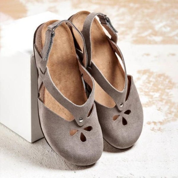 Sandalias De Verano Para Mujer Sandalias CóModas De Tobillo Hueco Con Punta Redonda Zapatos De Mujer Suaves Para La Playa 39EU/CN40 Gris-image