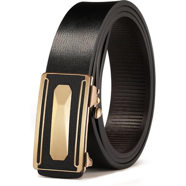 Nuevo CinturóN De Cuero Genuino De Cuero Vacuno Con Hebilla AutomáTica Para Hombre, Casual De Negocios, Simple, VersáTil, Para Pantalones, Para Edad Media Y JóVenes 125Cm Black-image