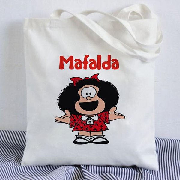 Bolso De Compras Kawaii Mafalda, Bolso De Lona Harajuku De Anime, Bolso De Mano Para Mujer, Bolso De Compras De Gran Capacidad, Bolso De Hombro Casual 29*32Cm-image