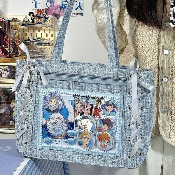 Nowa Kokardka JapońSka Torba Na Ramię Ita Urocza Dziewczyna Przezroczysta Kieszeń DużA Pojemność Torba Crossbody Tote Torby Na RęKę Do Samodzielnego WyśWietlania Only Bag No Pendant-image
