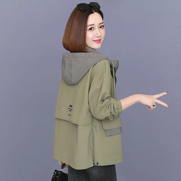 Abrigo Cortavientos De Primavera Y OtoñO Para Mujer, Chaqueta Holgada Con Capucha, Ropa De Trabajo Corta XXL Gray-image
