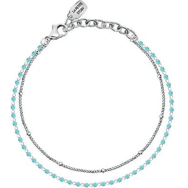Pulsera De Acero La Petite Story Con Perlas Azul Claro LPS05ARR95 Para Mujer White-image