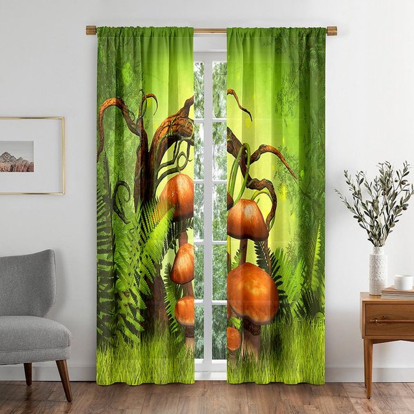 Cortinas De Ventana Coloridas Y SoñAdoras De Plantas De ChampiñOnes Naturales Para HabitacióN Infantil Sala De Estar Pasillo Tratamientos DecoracióN De Cocina Cortinas Persianas W50 X H130(Cm)X2&Grommet Top-image