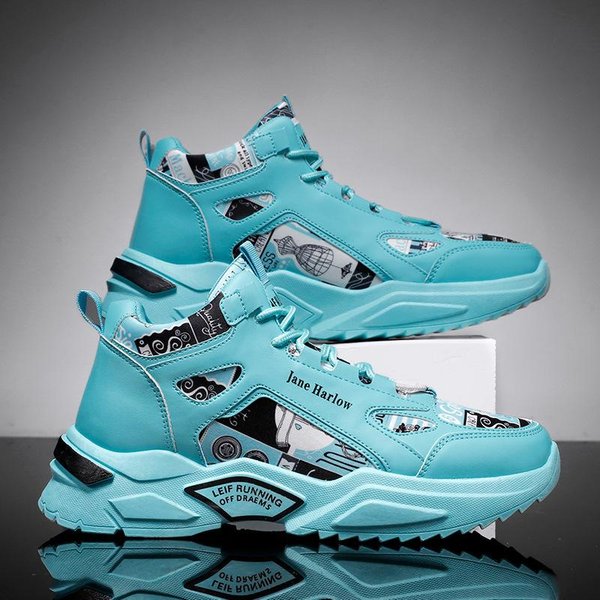 Nuevos Zapatos De Hombre De Primavera VersióN Coreana Zapatos De CañA Alta De Moda Zapatos Deportivos Para Hombre Estudiantes Aumentar Casual Zapatos De Papá 44 Blue-image