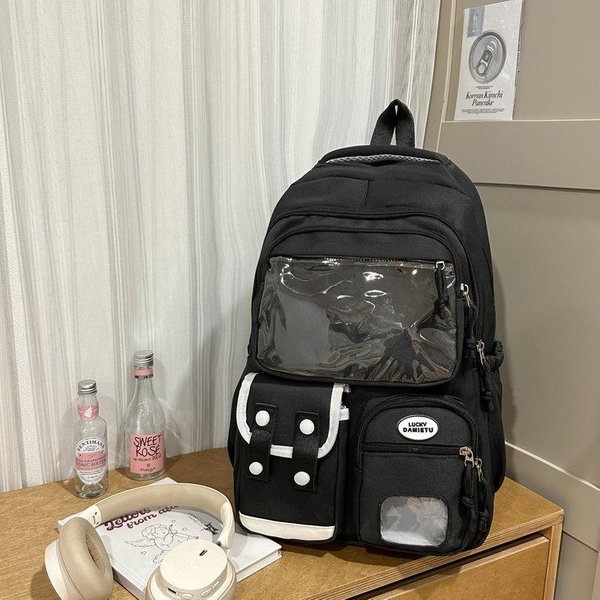 Mochila Comic-Con Japonesa Bolsa Del Dolor Mochila Para Estudiantes De Secundaria Estudiantes De Bachillerato Mochila Escolar De Gran Capacidad Para Mujeres Ligera (Black,19) Negro-image