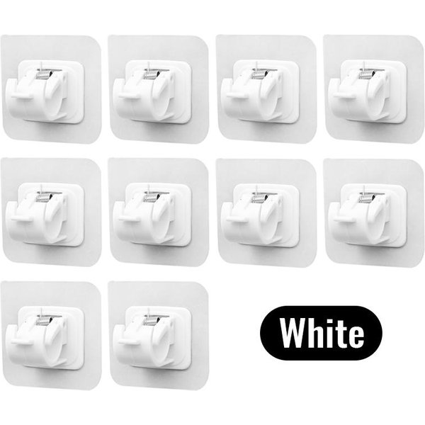 10/2 Szt. Uchwyt Na DrążEk Do ZasłOn Samoprzylepne BezgwoźDziowe Haki Zaciskowe Do ZasłOn Kuchnia ŁAzienka Regulowany Wieszak śCienny 6PCS BiałY-image