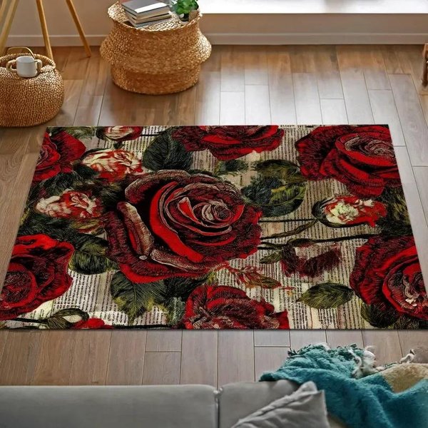 Kolorowy Dywan Boho WystróJ Salonu Sypialni Dywan Domowa Dekoracja Retro Dywan Kwiaty Róż 80X120Cm-image