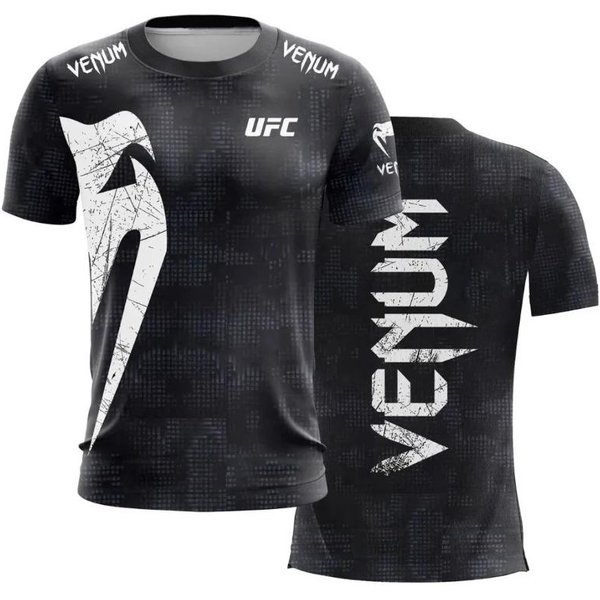 UFC Venum Camiseta De CompresióN Con Estampado De Llama Para Hombre Secado RáPido MMA BJJ Entrenamiento Manga Corta Camiseta Gimnasio Entrenamiento Top AtléTico Negro S Black-image