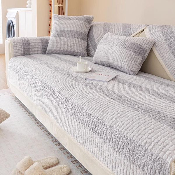 Funda De Sofá De Felpa Suave Y Gruesa Con Rejilla Para Sala De Estar CojíN De Sofá NóRdico Toalla De Sofá Antideslizante Lavable Manta Para Respaldo DecoracióN Del Hogar 70X70Cm 1Pcs-image