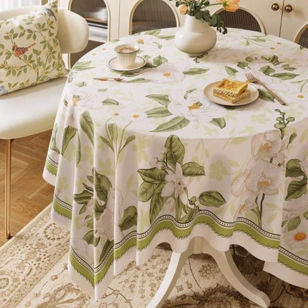 Mantel Redondo De Mesa De Campo Vintage AtmóSfera De Lujo Ligero Mesas De Comedor Verdes Mantel Para Mesa De Café Rectangular 140X220Cm-image