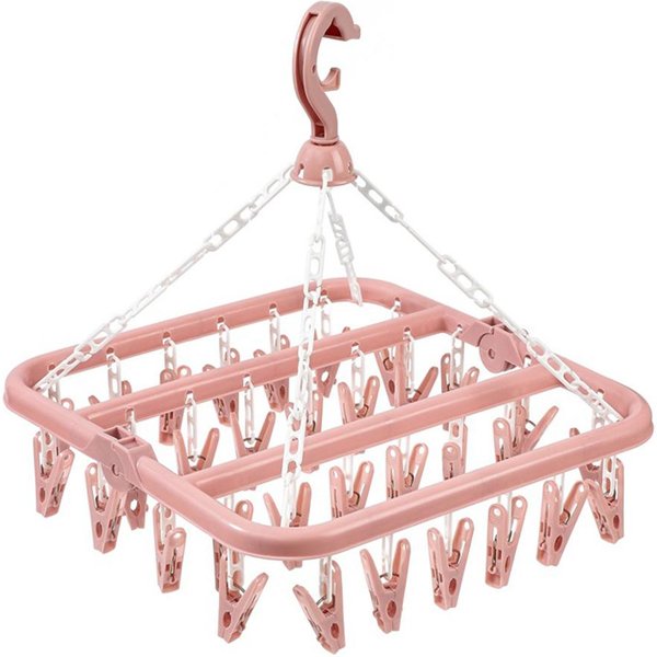 Colgador Plegable Para Secador De Ropa, 32 Clips, Calcetines A Prueba De Viento, Tendedero De Ropa Interior, Estante De Almacenamiento Para LavanderíA Para NiñOs Y Adultos 32 Color Rosa-image