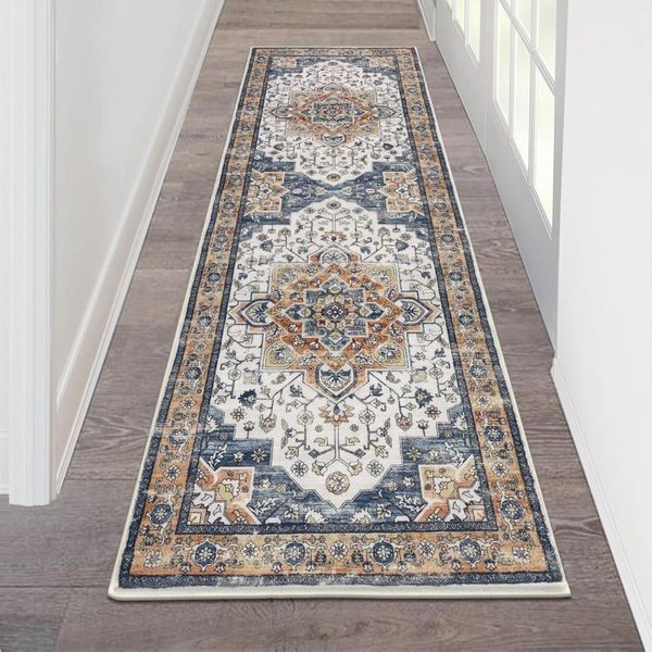 Boho MarokańSki Patchworkowy Dywanik Biegacz Kolorowy Kwiatowy Print Siatkowy AntypośLizgowy Dywanik Do Przedpokoju Vintage Postarzana Mata PodłOgowa 40X60CM-image