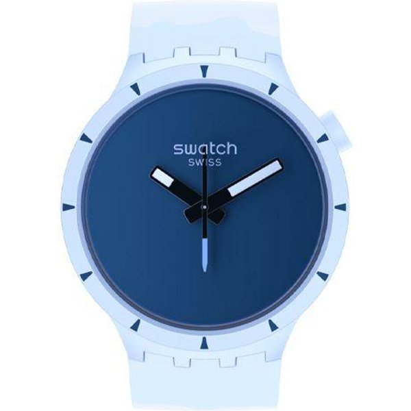 Zegarek Swatch Seria Earth Mechanizm Kwarcowy Wodoodporność 30M Tarcza Niebieska Koperta Ceramiczna Pasek Silikonowy Zegarki Unisex SB03N102 Blue Dial White-image
