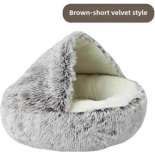 Invierno CáLido Concha Nido Nido Para Gatos Semicerrado Nido Para Perros Mascota Concha De Terciopelo Cristal Nido Para Gatos Semicerrado Nido Para Perros 40Cm White-image