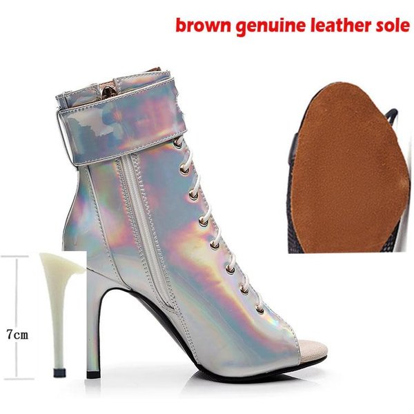 Nowe Damskie Buty Do TańCa LatynoamerykańSkiego Srebrne Buty Do TańCa Bachata Salsa Dla Kobiety Wysoki Obcas Buty Do TańCa Towarzyskiego Wysokie Cholewki 36 Gray-image