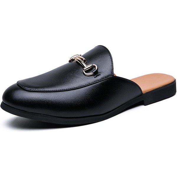 Letnie PółButy MęSkie Buty Wizytowe MułY MęSkie Klapki SkóRzane Pół-Klapki Buty Codzienne Bez PięTy Mokasyny Kapcie Baleriny SandałY 40 Black-image