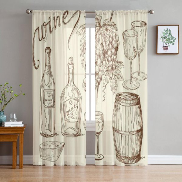 Cortinas Transparentes Wine Doodles Para Sala De Estar Tratamientos De Ventana De Tul Transparente Dormitorio Cocina DecoracióN Del Hogar Visillos 135W X 160H(Cm) White-image