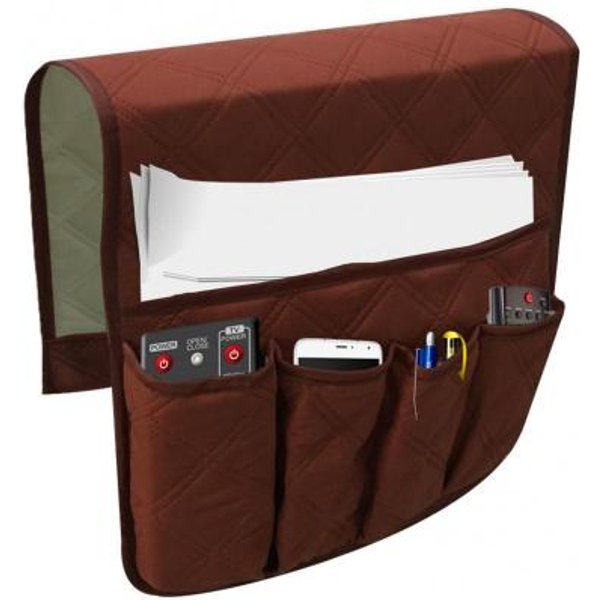 Organizador De Reposabrazos De Sofá Con 5 Bolsillos Y Bandeja Portavasos, Bolsa De Almacenamiento Colgante Para Sofá, SillóN, Control Remoto De TV Y TeléFono MóVil. Café-image