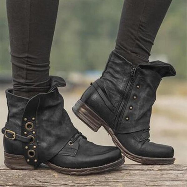 Moda Kobiety Nowe Casual KróTkie Buty Jesień Zima Retro Kobiety Buty Moda Pluszowe Sznurowane PłAskie Botki Kostki Plus Size Zapatos De Mujer 39 Czarny-image