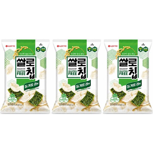 Crujientes De Arroz Lotte Sabor Alga Perilla 100G #Perilla Seaweed Flavored Rice Crisps*3Pack-image