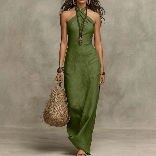 Vestidos Largos Para Mujer Cuello Sin Mangas Vestidos De Verano Largos Para Mujer Vestidos Casuales Para Mujer Vestidos De Verano Para Mujer L Verde-image