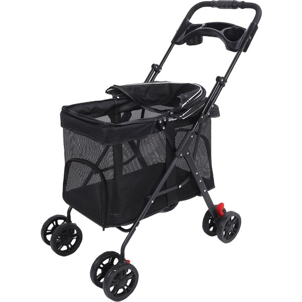 Cochecito Para Mascotas Plegado De Un Clic Cochecito Para Gatos 4 Ruedas Carro Para Perros Con Parasoles Y Portavasos Para Viaje Negro Grey Gris-image