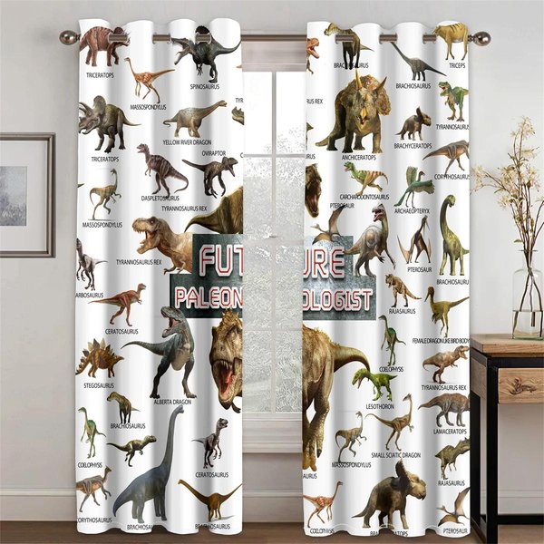 Enciclopedia 3D De Nombres De Dinosaurios Divertido NiñOs NiñOs NiñO Cortinas Decorativas Con Filtrado De Luz 2 Paneles Cortinas Para Dormitorio Sala De Estar 100W160H(Cm)40X63In&Hook-image
