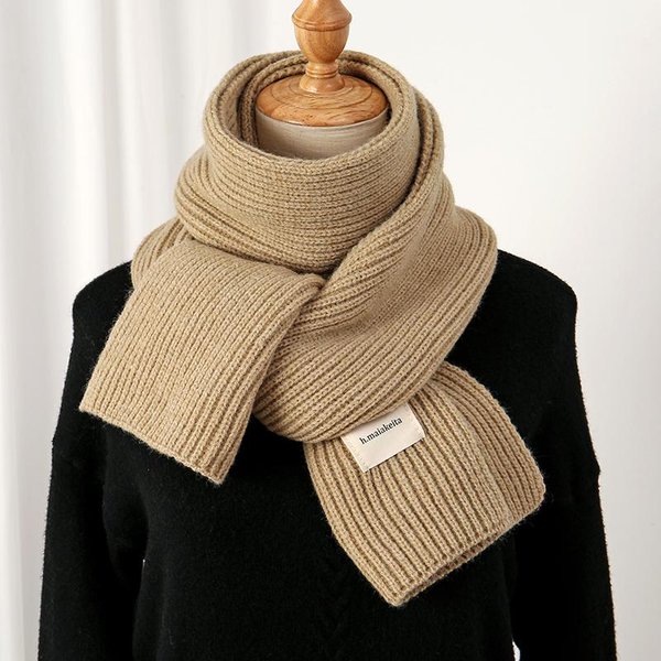 CiepłY Dzianinowy WełNiany MięKki Szalik Damski Jednolity KoreańSki Styl Cienki DłUgi WełNiany Szyjka Jesień Zima PodróżNy Casualowy Szalik Beige-image