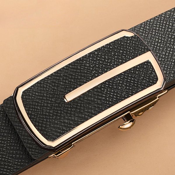 CinturóN Para Hombre Diente De DragóN Hebilla AutomáTica CinturóN De Cuero Business Casual CinturóN Para Hombres JóVenes Y De Mediana Edad 125Cm Black-image