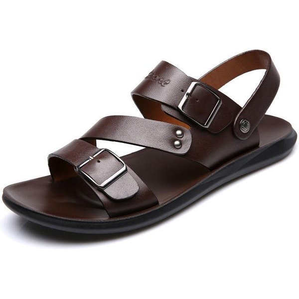 Modne SandałY MęSkie W Jednolitym Kolorze Ze SkóRy PU MęSkie Buty Letnie Wygodne SandałY MęSkie Ze SkóRy Z Odkrytymi Palcami PlażOwe SkóRzane Obuwie 40 Black-image