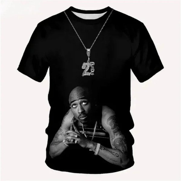 Nowa Koszulka Harajuku MęSka Koszulka Moda 2Pac Graficzna Hip Hop Odzież MęSka Letnie Codzienne Moda OkrąGłY Dekolt KróTki RęKaw Top S-image