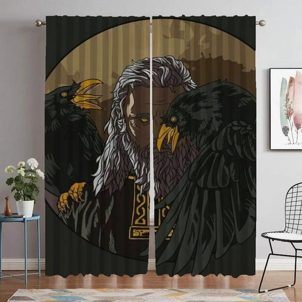 Wikingowie Kruki Odyna Muninn Domowe ZasłOny WnęTrza 2 Panele Pokrowce ZasłOny Do Salonu ZasłOna DzieląCa Przezroczysta Do Sypialni W60Xh90Cmx2Pcs-Cl Black-image