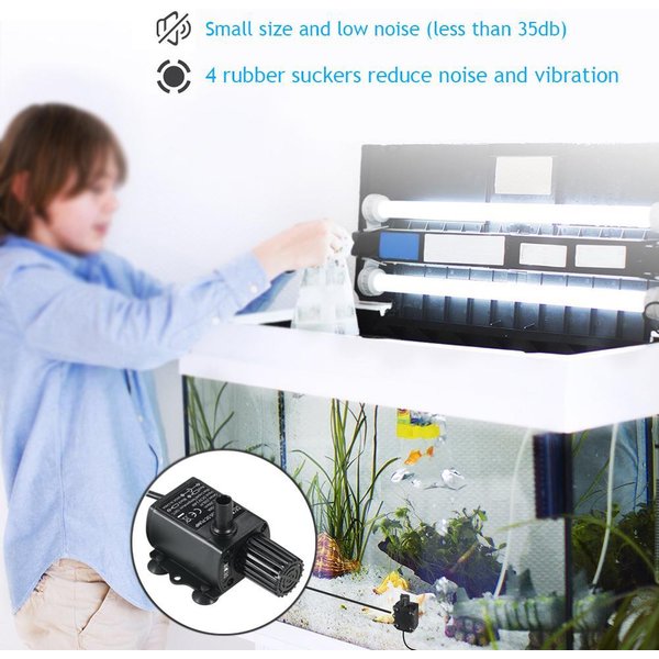 Decdeal USB DC5V Mini Bomba De Agua Sin Escobillas Ultrasilenciosa Fuente Sumergible Impermeable Acuario 4.8W Negro-image