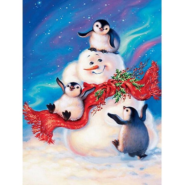 Pintura Artesanal De Diamantes 5D, MuñEco De Nieve Y PingüIno, Bordado De Diamantes Artesanal, Pintura Artesanal, Arte De Pared De Diamantes 20X30CM-image