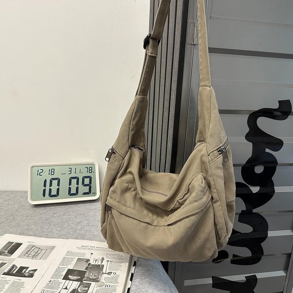 Bolsos De Lona Para Herramientas De Gran Capacidad Bolsos Cruzados De Tela Coreana Bolsos Mensajeros Lisos Bolsos De Hombro De AlgodóN Para Mujer Gray-image