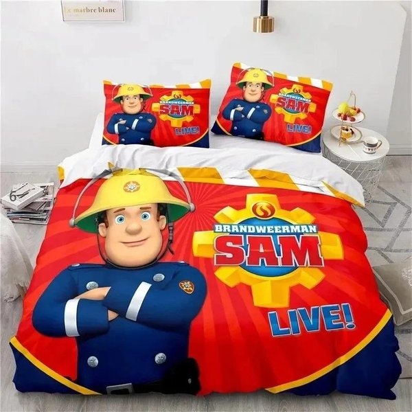 ColeccióN De Ropa De Cama De Juguetes De Bombero Sam Dibujos Animados Funda NóRdica ColeccióN De Cama Funda De Colcha Funda De Almohada EdredóN TamañO King Queen Ropa De Cama Para NiñOs Adultos ColeccióN EU Single 135X200Cm-image