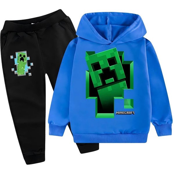CháNdal Con Capucha Para NiñOs Creeper Sudadera Con Capucha Y Pantalones Para NiñOs Conjunto De 2 Piezas Estampado HD De Minecraft Juego Conjunto De Sudadera Con Capucha Para NiñOs NiñO NiñA Conjunto De Sudadera Con Capucha PoliéSter 100-image