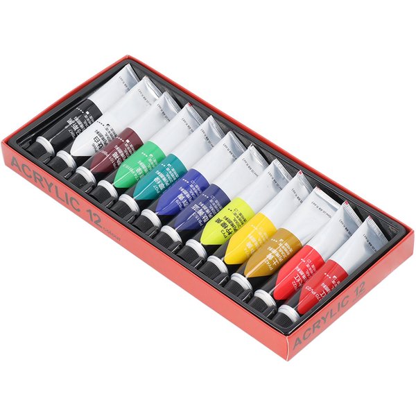 Zestaw Farb Akrylowych DIY Fluid Wodoodporny 12 KoloróW Po 20 Ml SzybkoschnąCy Bezpieczny Nieszkodliwy Farby Artystyczne RęKodziełO Do Drewna Tkaniny Black-image