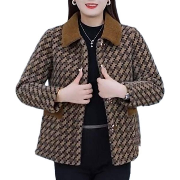 Abrigo De OtoñO E Invierno Para Madre De Mediana Edad Nuevo Estilo Ropa De Abrigo Para Mujeres De Mediana Edad Y Ancianas Cuadros Cuello Cuadrado 5XL Gray-image