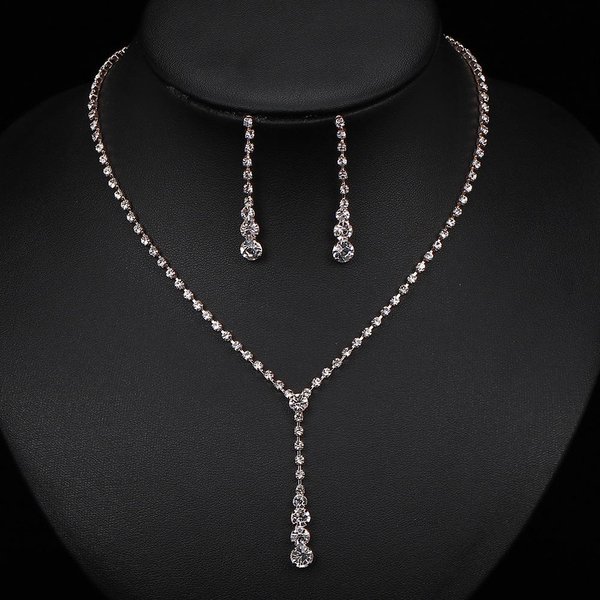 Accesorios De Dama De Honor, Conjunto De Diamantes Sencillo, Collar De Diamantes Crystal Row, Collar, Pulsera, Conjunto De Tres Piezas, Accesorios De Novia Oro-image