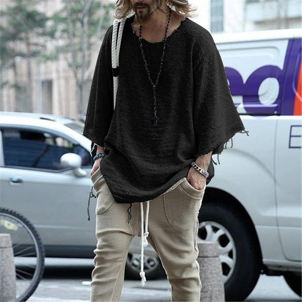Camiseta Simple De Color SóLido De Manga Larga Para Hombre Jersey Moda Europea Y Americana Color SóLido Cuello Redondo Top Para Hombre Xxxl Negro-image